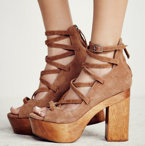 Free People Shoes - Free People "Bella" 10 Caged Wooden Platform Heels